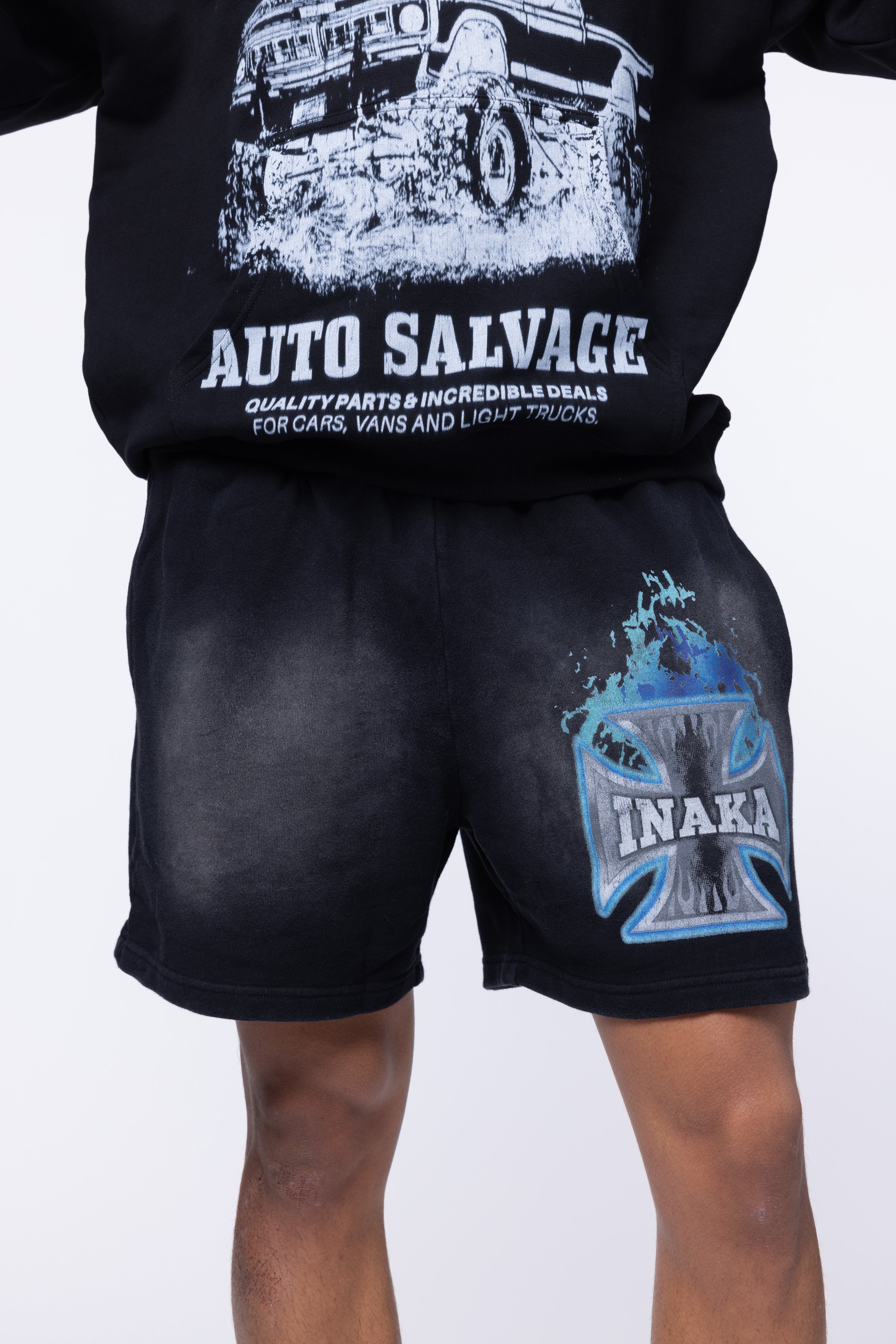 CROSS FLAME FLEECE SHORTS - AZUL - Image 3